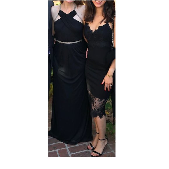 Adrianna Papell Beaded Cross-Neck Black Evening Gown - Size 6 - Picture 1 of 6